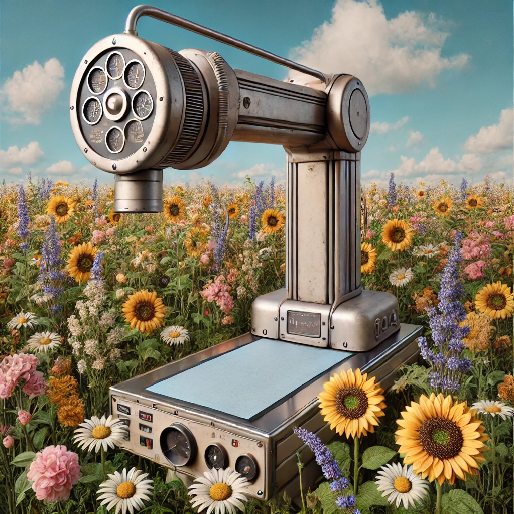 xray machine in a field of flowers